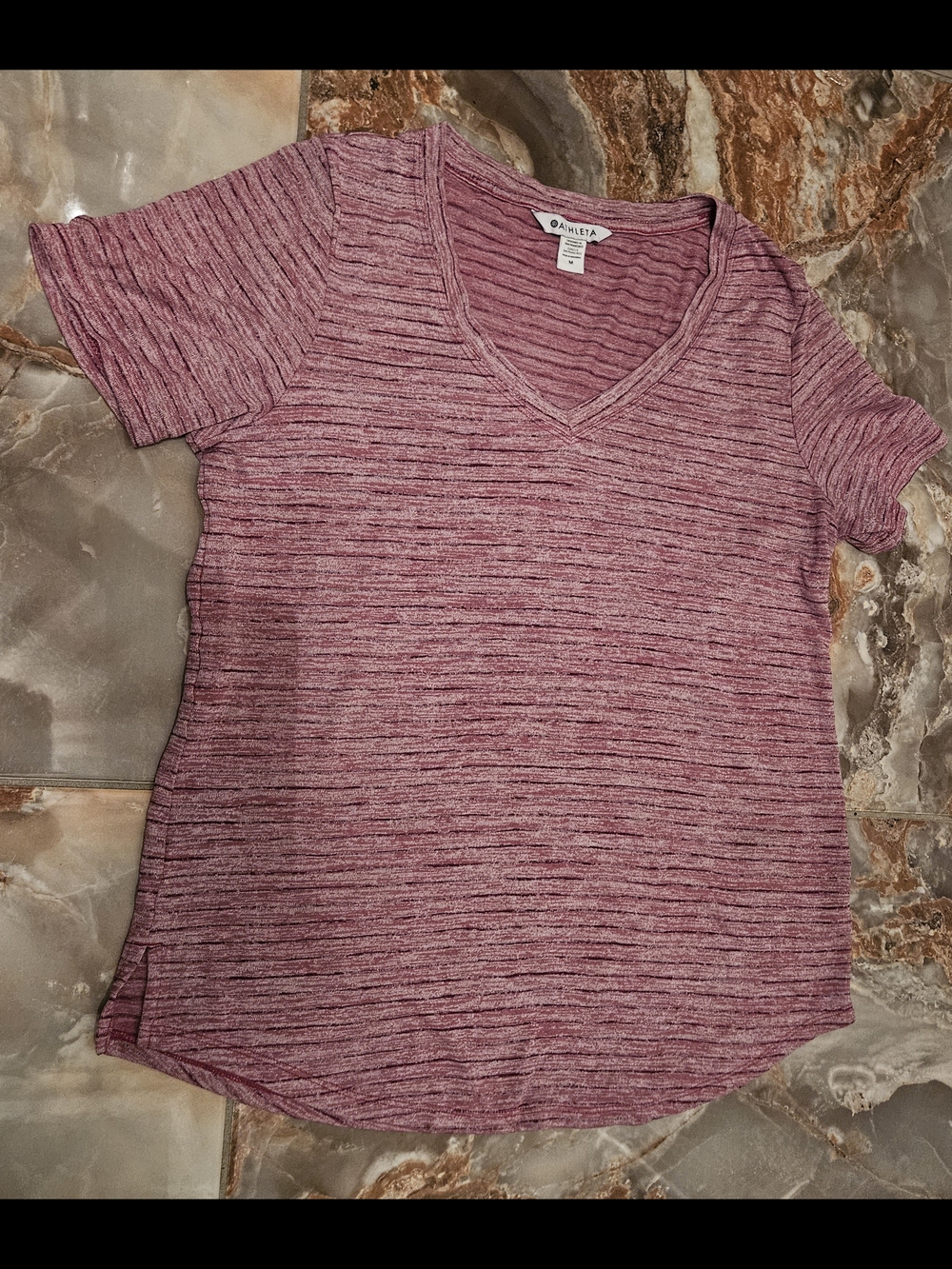 Athleta Stripe Bashful Rose Scoop V-Neck Breezy Tee